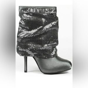 Gray Satin Sequin Cuffed High Stiletto Heel